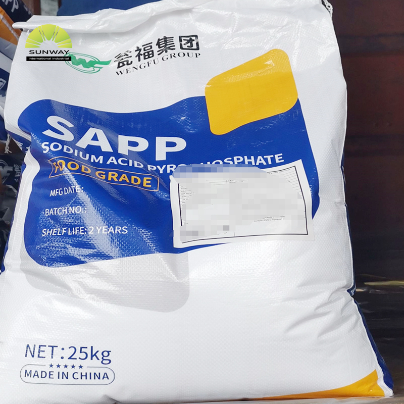 SUNWAY 핫 세일 식품 첨가물 SAPP 95% 나트륨 산성 피로인산염 SAPP 분말 25kg 가방